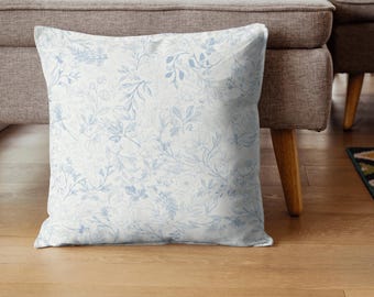 Cuscino floreale blu polvere, cuscino decorativo Toile de Jouy, cuscino decorativo Chinoiserie azzurro chiaro, cuscini blu crema avorio Chateaucore