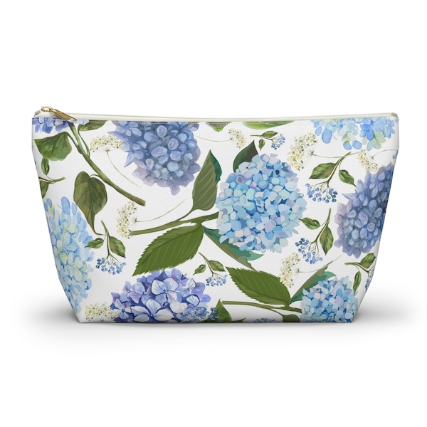 Floral travel bag, hydrangea cosmetic bag, flower pencil case, blue floral Accessory Pouch, makeup bag, toiletry bag, Christmas gift mom