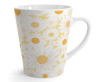 Daisy Latte Mug, Daisy tea cup, Daisy coffee mug, daisies coffee mug, daisies tea cup, gift for her, yellow orange daisies mug