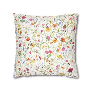 Spring Pillow Covers, Watercolor Spring Floral Pillow Cover 20x20, Colorful Wildflower Garden Pillows, Summer Spring Flower Decor image 9