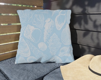 Seashell Outdoor Pillows, Beach Outdoor Pillows, Blue Coastal Outside Pillows, Beach Seashell Porch Pillow, Summer Beach Patio Pillows