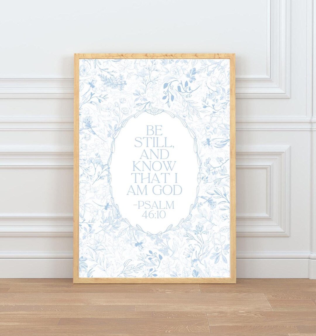 Christian Grand Millenial Art Bible Verse Light Blue Floral Wall Art ...