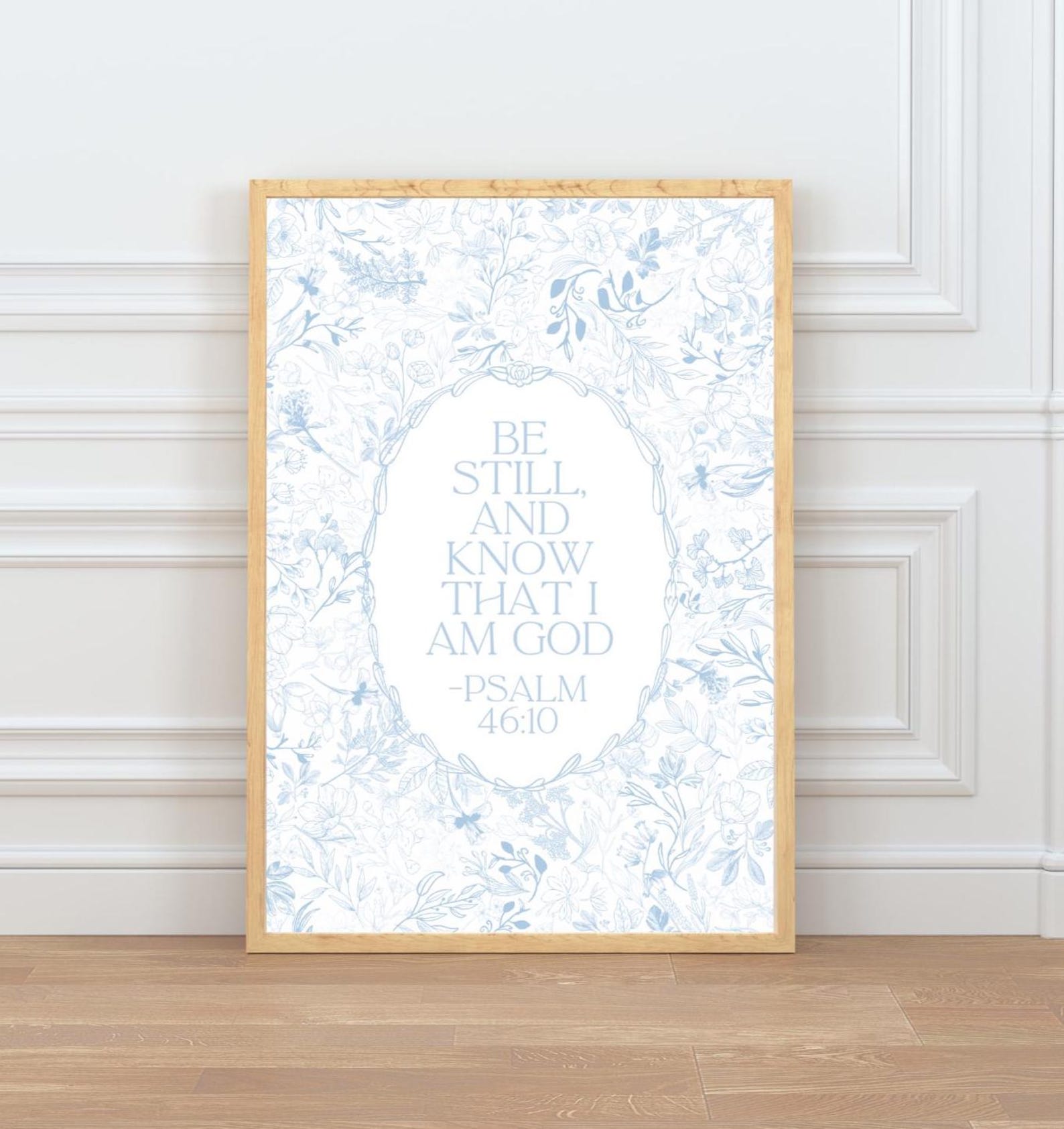 Christian Grand Millenial Art Bible Verse Light Blue Floral Wall Art ...