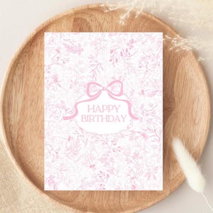 Roze bloemen verjaardagskaart, roze toile chinoiserie set gelukkige verjaardagskaarten, girly coquette boog verjaardagskaart voor meisje vrouw gepersonaliseerd