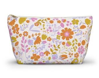 Bolsa de lápis flor retrô rosa roxo retrô bolsa de maquiagem floral bolsa de higiene pessoal bolsa de cosméticos bolsa de caneta bacana de volta às aulas presente de faculdade para ela