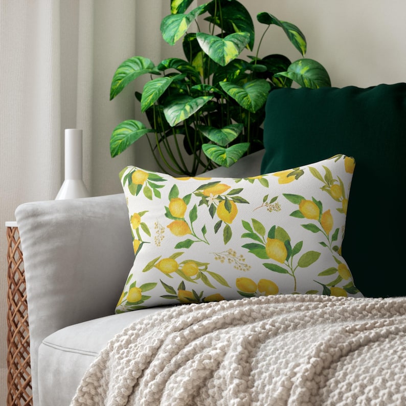 Lemon pillow, Lemon lumbar pillow, Lemon Pattern throw pillow, decorative Lemon pillow, Summer Lumbar pillow Tuscany, Gifts for Mom image 1