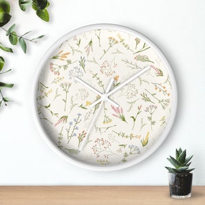 Floral Wall Clock, Boho Wall Clock, boho floral wall decor, boho flower clock, wildflower Wall Clock, botanical decor, women’s office decor image 5