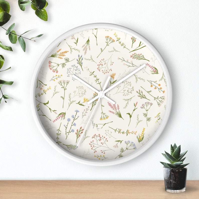 Floral Wall Clock, Boho Wall Clock, boho floral wall decor, boho flower clock, wildflower Wall Clock, botanical decor, women’s office decor image 5