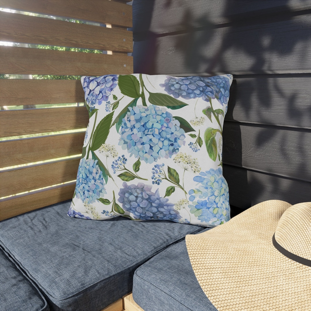 Outdoor Pillows, Summer Outdoor Pillow, Hydrangea Pillow Outdoor