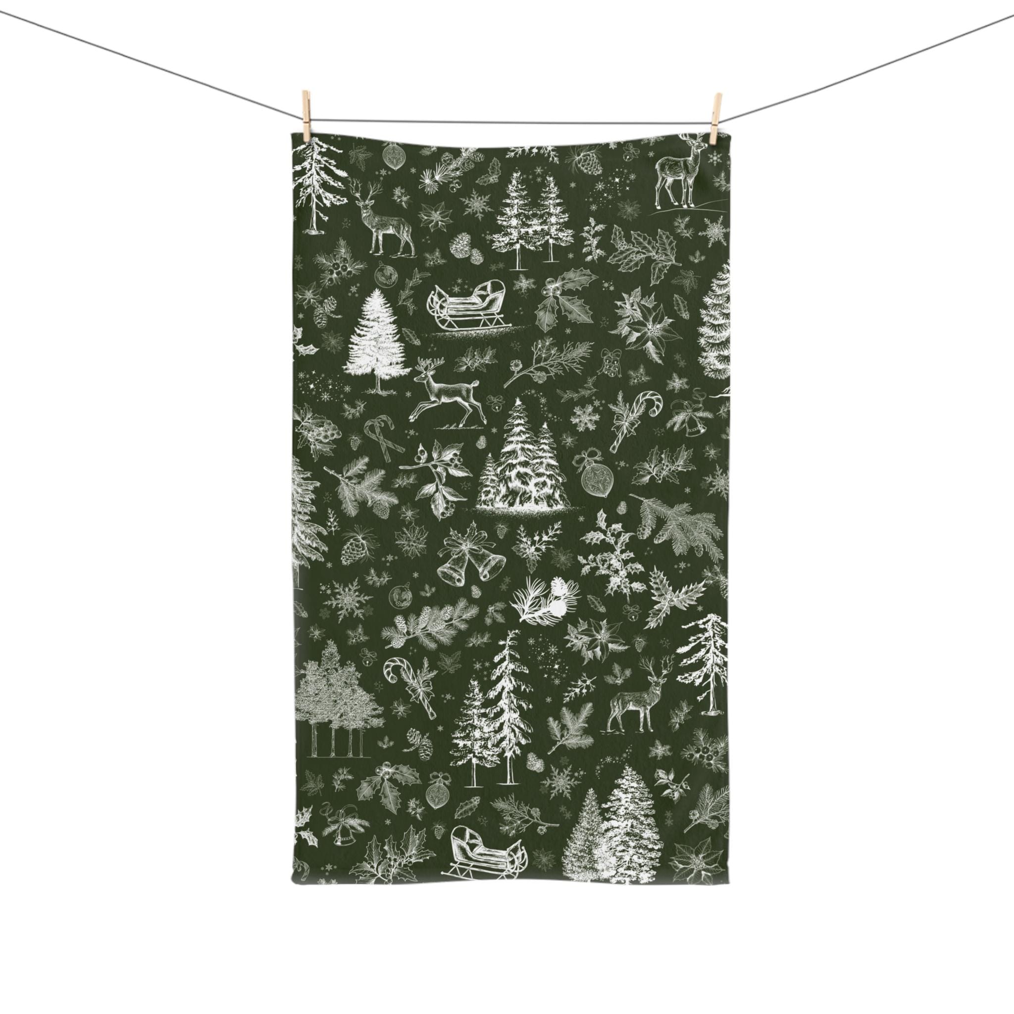 Winter Pine Trees Hand Towel: Green Christmas Bathroom Decor