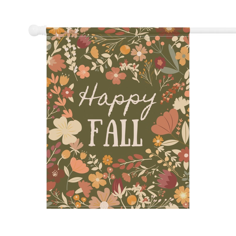 Bandiera autunnale, decorazioni autunnali per esterni, decorazioni autunnali per portici, bandiera autunnale per portici, bandiera autunnale per giardini floreali, striscione autunnale felice, bandiera verde con colori autunnali immagine 5