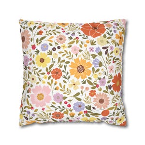 Spring Floral Pillow Cover, Colorful Bright Garden Flower Decor, Pink Orange Yellow Purple Wildflower Pillow Summer, Mothers Day Gifts