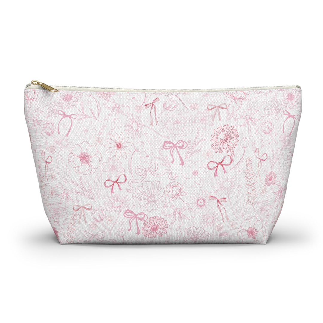 Coquette Makeup Bag, Pink Bows Toiletry Bag, Pink Coquette Cosmetic Bag