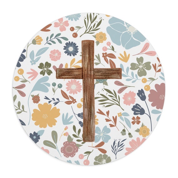 Christian Mouse Pad, Floral Cross Mouse Pad, Christian flower desk decor, Christian gifts women, Christian womens office decor, gift for mom