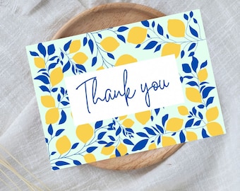 Thank You Card, Thank you Cards, lemon blue cards, italian wedding thank you cards, thank you card pack, yellow blue cards, lemon cards