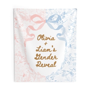 Gender Reveal Tapestry Backdrop Pink Blue Bow Gender Reveal Party Decor Toile Boy or Girl Backdrop He or She Gender Reveal Decor