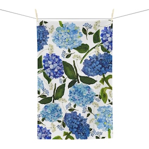Hydrangea kitchen towel,  Hydrangea Tea Towel, summer blue white floral kitchen towel, Hydrangeas kitchen decor summer blue Hydrangeas decor