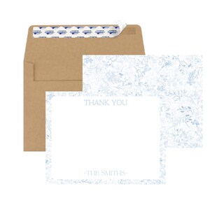 Cartes de remerciement pour mariage Papeterie Toile bleue de couple Cartes de correspondance personnalisées Enveloppe Ensemble de cartes de remerciement floral bleu pour la douche nuptiale pour bébé