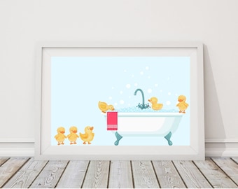 Art mural de salle de bain pour enfants, impressions de salle de bain canards pour enfants, décoration de salle de bain pour enfants, art de salle de bain pour enfants, art mural canards bulles de baignoire