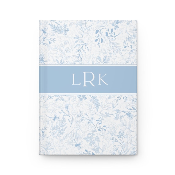 Monogram Journal Personalised Initial Journal for Women Gifts Custom Letter Notebook Toile Chinoiserie Journal Light Blue Grand Millennial