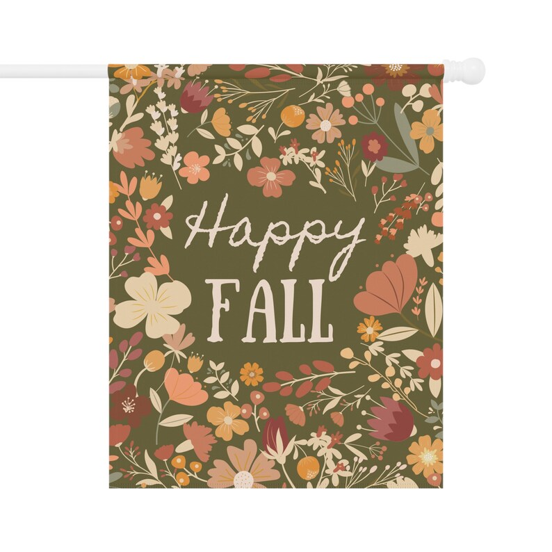 Bandiera autunnale, decorazioni autunnali per esterni, decorazioni autunnali per portici, bandiera autunnale per portici, bandiera autunnale per giardini floreali, striscione autunnale felice, bandiera verde con colori autunnali immagine 3