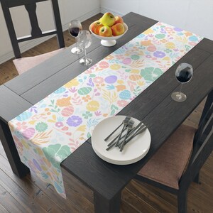 Easter Table Runner, Easter Table Decor, Pastel Easter Dining Table Runner, Easter Eggs Flowers Table Runner, Easter Tablecloth image 5