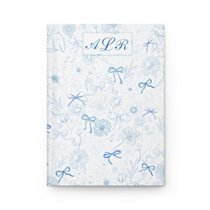 Personalized journal, Coquette Hardcover Journal, Blue Bows Monogram journal, light blue bows flowers notebook, dainty blue journal initials