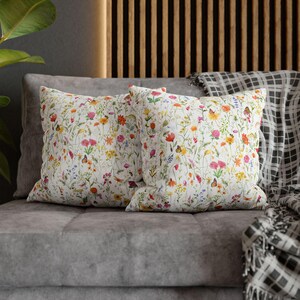 Spring Pillow Covers, Watercolor Spring Floral Pillow Cover 20x20, Colorful Wildflower Garden Pillows, Summer Spring Flower Decor image 10