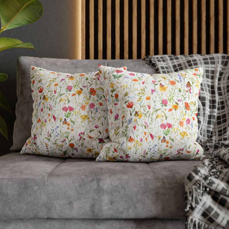 Spring Pillow Covers, Watercolor Spring Floral Pillow Cover 20x20, Colorful Wildflower Garden Pillows, Summer Spring Flower Decor image 10