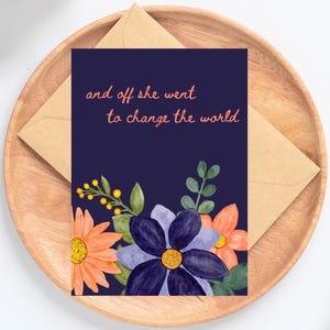 Graduation Card for her, Graduation Card for girl woman, back to college card girl, colorful flowers going away card, new job card woman Peach Font