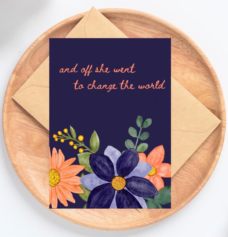 Graduation Card for her, Graduation Card for girl woman, back to college card girl, colorful flowers going away card, new job card woman Peach Font