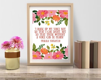 feminist wall art, Malala Quote Wall Art, Raise up my voice others can be heard poster, female empowerment wall art, feminism print wall art