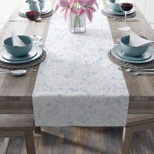 Blue Floral Table Runner, French Countryside Blue Table Runner, Light Blue Floral Table Decor, Dainty Elegant Table Runner Italian Blue