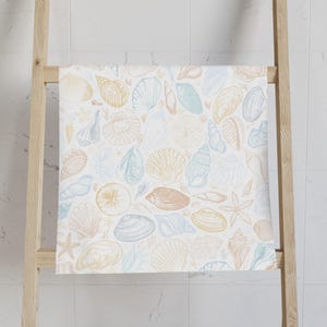 Coastal Seashell Hand Towel, Beach House Bathroom Decor, Boho Light Blue Shell Sand Bath Hand Towel, Ocean Nautical Restroom Decor
