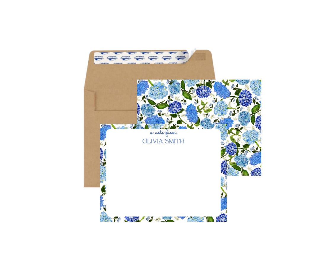 Customized Stationery Hydrangea Notecards Flat Watercolor Floral ...