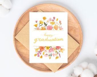Graduation Card for Her, Graduation Card for Girl Woman, Wild Flower grad card, Floral Graduation Card Set, Happy Graduation Girls Card