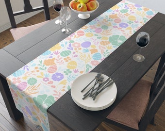 Runner da tavola di Pasqua, decorazioni per la tavola di Pasqua, runner da tavola da pranzo di Pasqua pastello, runner da tavola con fiori di uova di Pasqua, tovaglia di Pasqua