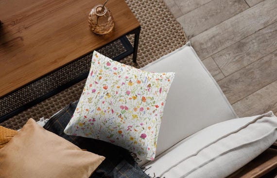 Spring Pillow Covers, Watercolor Spring Floral Pillow Cover 20x20, Colorful Wildflower Garden Pillows, Summer Spring Flower Decor
