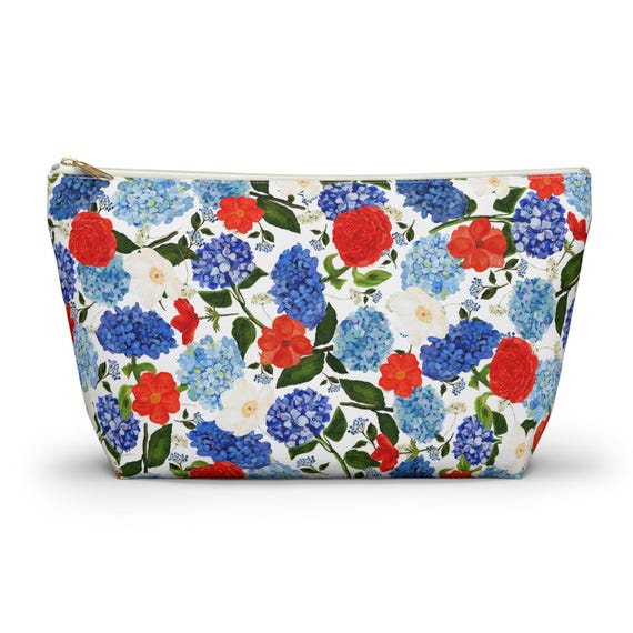 Kosmetiktasche Mit Hortensien-Blumenmuster – Stylischer Kulturbeutel Aus Leinen, Wasserdicht Innen