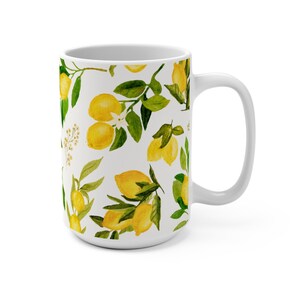 Lemon Mug, Watercolor Lemons Coffee Mug, Italian Lemon Tea Mug, Mediterranean Ceramic Mug, Summer Gifts Women, Gifts for Mom Grandma image 3