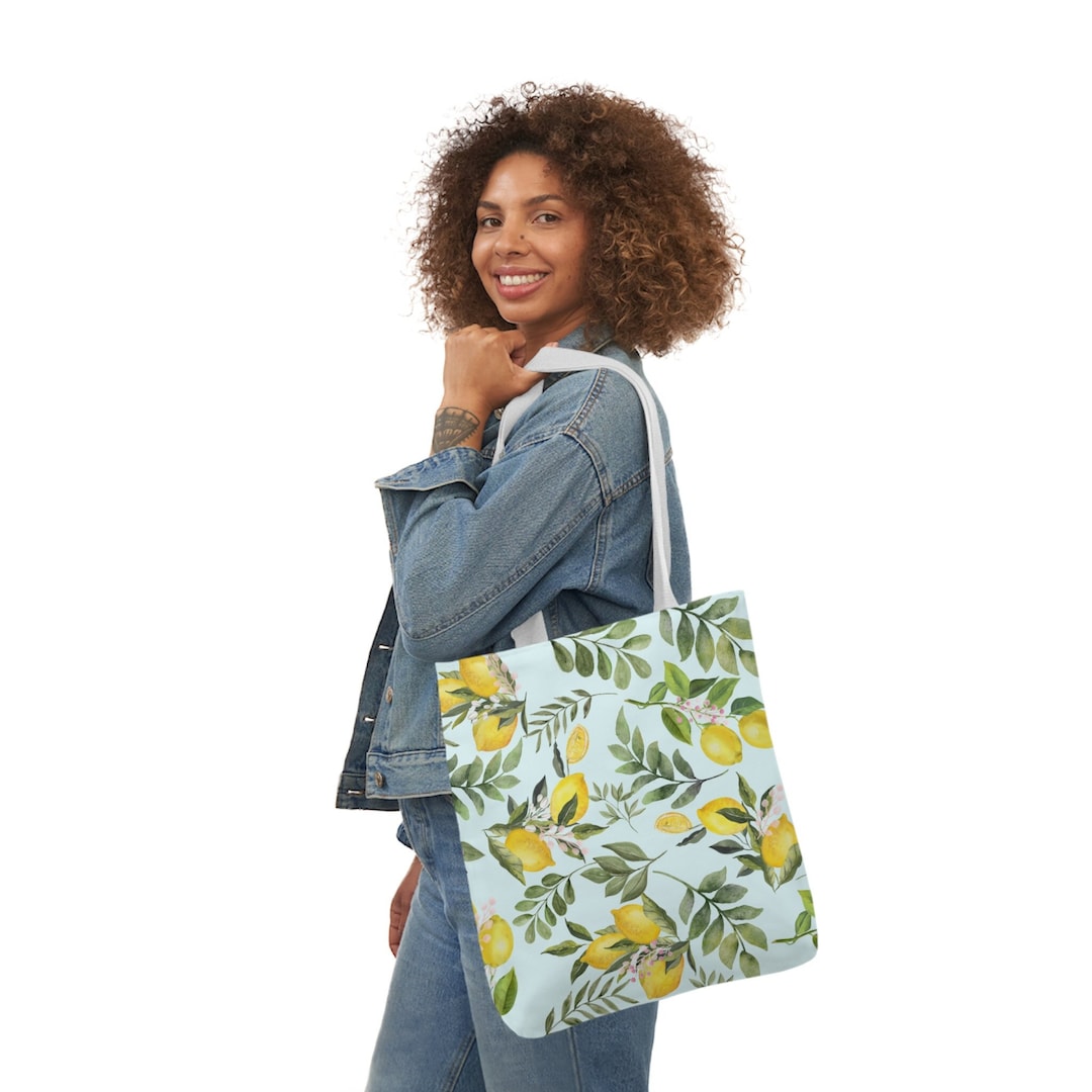 Lemon Tote Bag, Summer Tote Bag, Beach Bag, Floral Lemon Tote Bag
