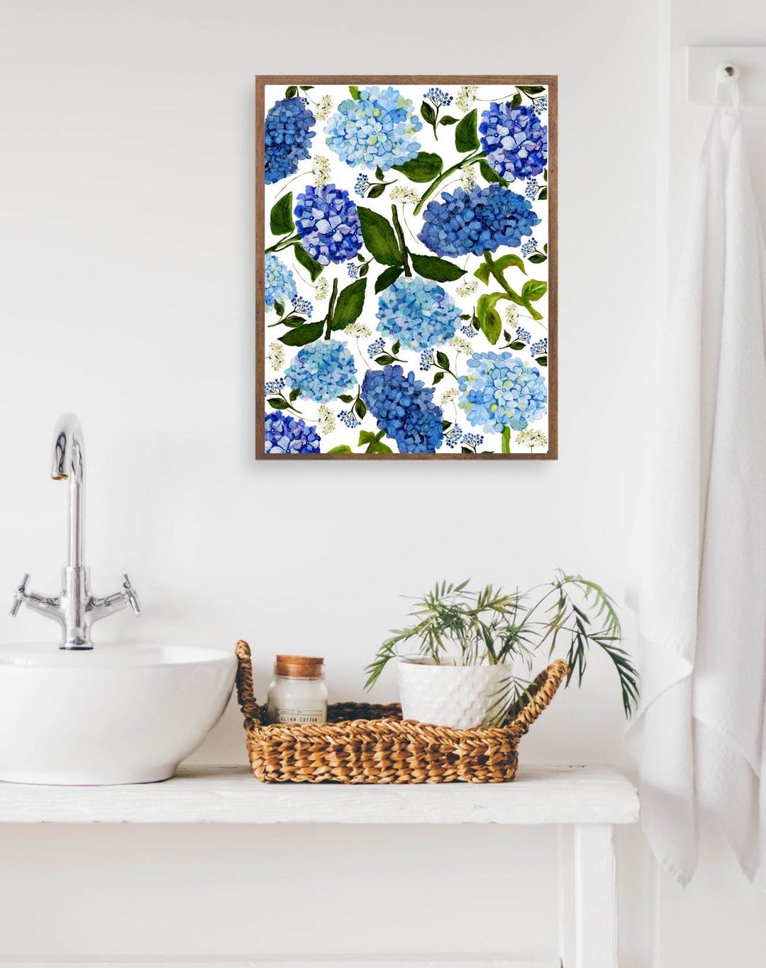 Hydrangea Print, Hydrangeas Wall Art, Blue Hydrangea Kitchen Decor