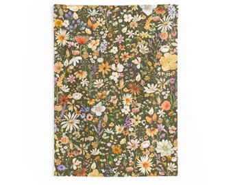 Tapiz colgante de pared, tapiz boho de flores silvestres, tapiz verde salvia, decoración de pared naranja púrpura verde, tapiz Cottagecore caprichoso de jardín