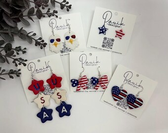 Patriotic Fourth of July earrings, handmade polymer clay jewelry