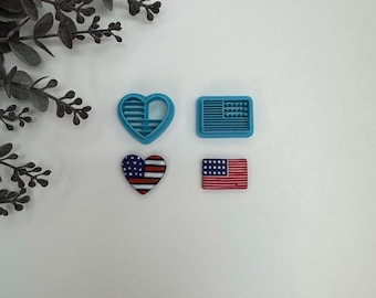 Patriotic flag or heart cutter for making polymer clay earrings, handmade jewelry tools