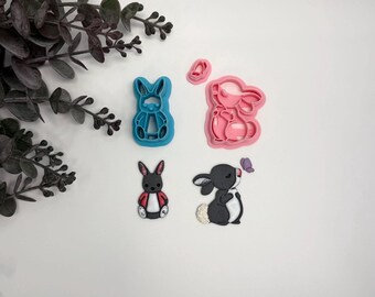 Bunny with butterfly or rabbit cutter for making polymer clay earrings, handmade jewelry tools
