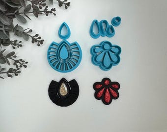 Tear drop or flower bezeled cutter for making polymer clay earrings, handmade jewelry tool