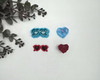 Rose heart or sunglasses valentines cutter for making polymer clay earrings, handmade jewelry tools