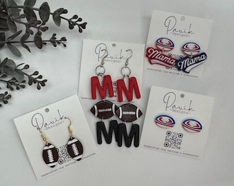 Rugby ball or football earrings, handmade polymer clay jewelry