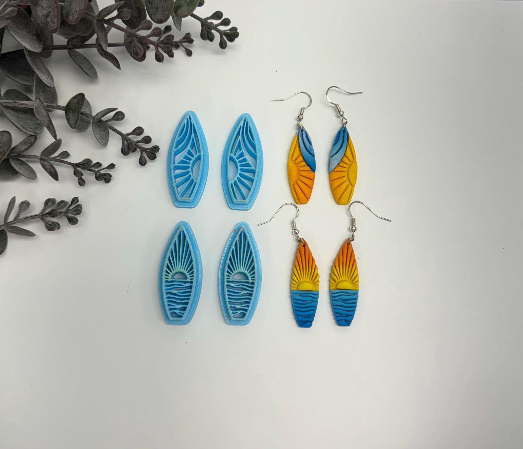 Sun & wave surfboard cutter,ocean sunrise, sunset polymer clay cutter,clay earrings tools,cutter for cookie,cake decorating,handmade jewelry